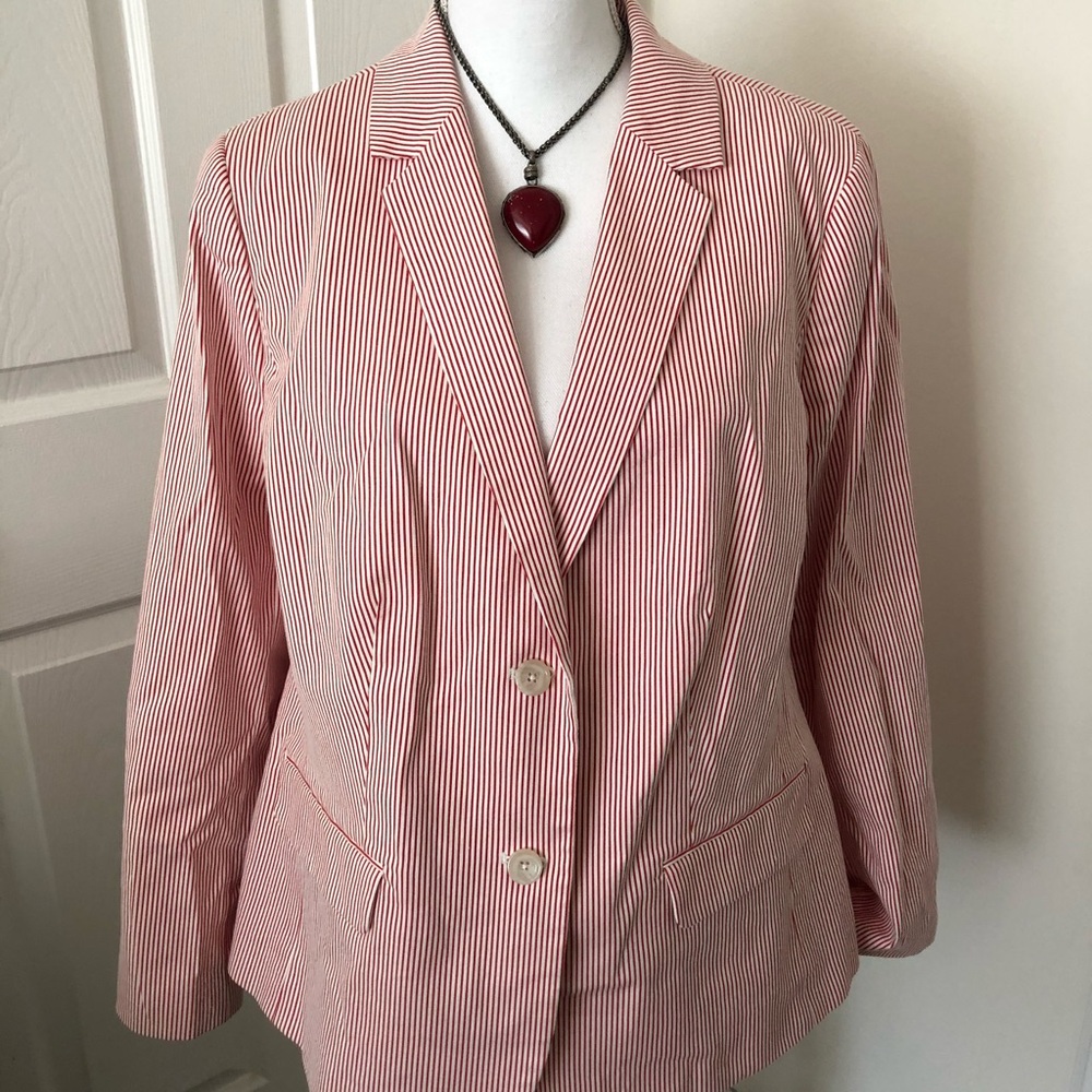 Talbots Red and White Pinstripe Blazer